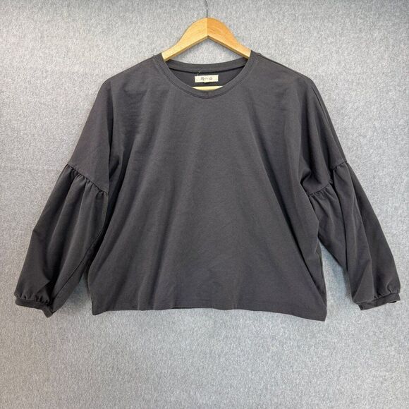 Madewell Women's Small Gray‎ Long Drop Sleeve Top Ruffle Detail Relaxed Fit - Picture 1 of 10